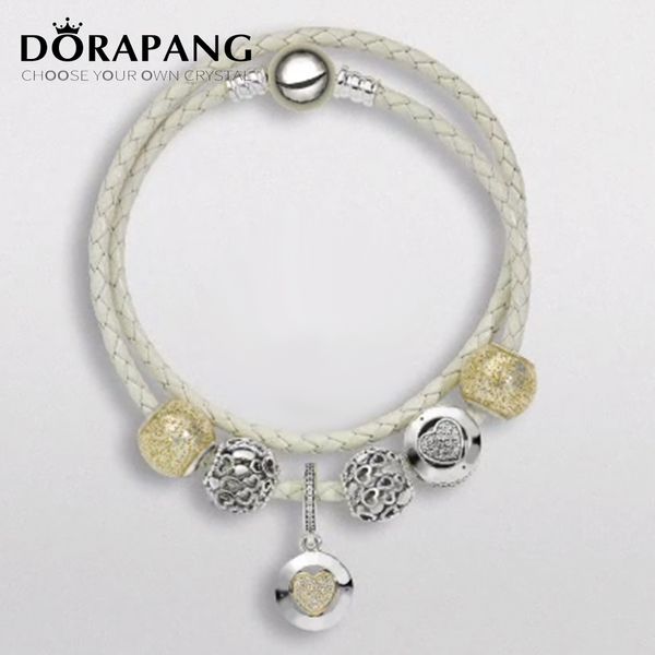 DORAPANG MAIS NOVO 925 Sterling Silver White Real Leather Charm Bracelet se adapte Limpar CZ encanto Bead caber Pulseira DIY Para Jóias Preço: US $ 91,7