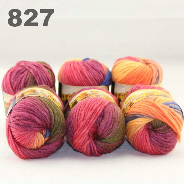 

6balls colorful hand-knitted wool segment dyed coarse yarn fancy knitting hats scarves thick line blue orange yellow purple army gree 522827, Black;white