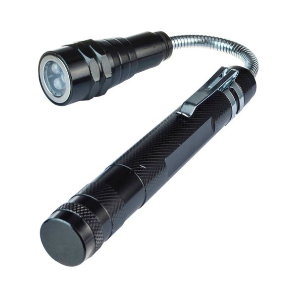

Whole ale 10pc lot new retractable 3 led fla hlight with flexible magnetized head pick up tool 360 rotation torch light