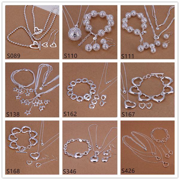 

wholesale women's sterling silver jewelry sets 6 sets a lot mixed style ems50,fashion 925 silver necklace bracelet earring jewelry set, Black