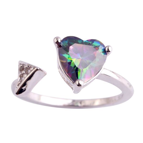 

mysterious gems trendy heart cut 925 jewelry rainbow z silver ring size 6-11women wholesale, Golden;silver