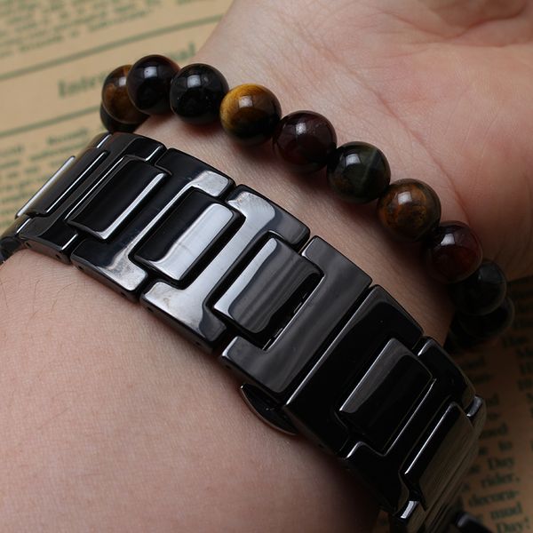 

14mm 20mm black white ceramic watchband straps bracelets for diamond watches hours accessories metal butterfly buckle ceramic strap fashion, Black;brown
