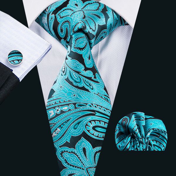 

fashion mens floral ties blue necktie pocket square cufflinks gift set for wedding part business prom n-1620, Black;blue