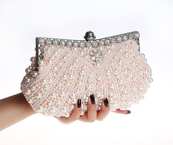 

2017 handmade perfect women's pearl bow satin rhinestone clutch bags handbag purse evening bag banquet bags