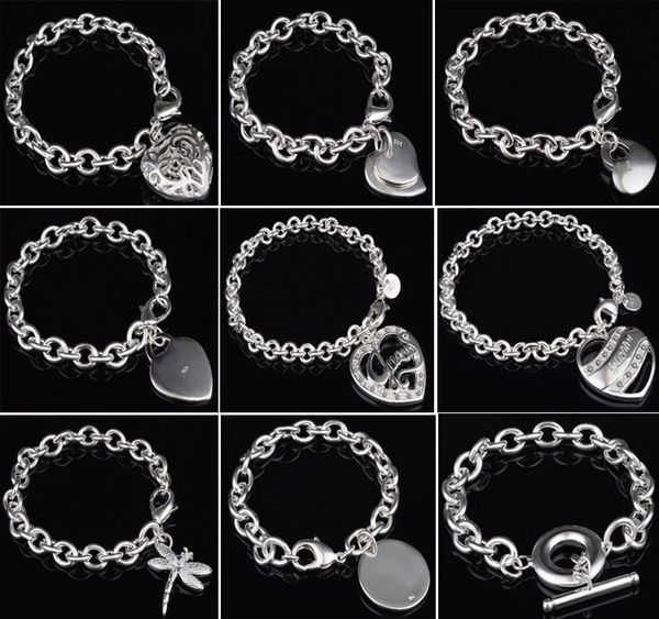 

30% Стерлингового Серебра 925 Браслет Fit Полые Сердце Двойной Сердце Стрекоза Кулон