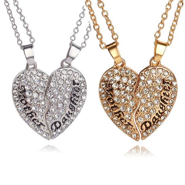 

crystal broken heart mother daugter necklace love heart necklace gold silver family menber charms fashion jewelry for women drop ship 161189
