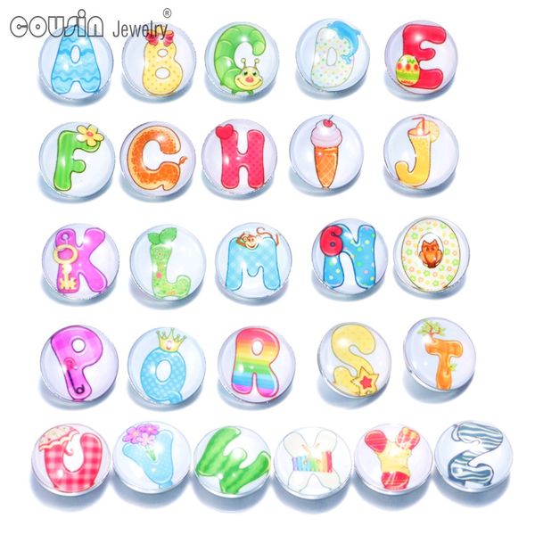 

26 шт./лот смешанные цвета 26 буквы 18 мм оснастки кнопки ювелирные изделия граненый