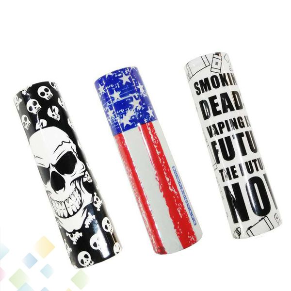

18650 Battery Sleeve Skin PVC Heat Shrinkable Tubing Wrap National USA Flag Vaping Proverbs Skeleton Skull Army Re-wrapping DHL Free