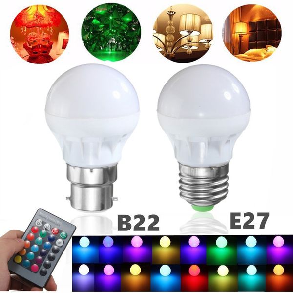 

RGB LED Light Bulb E27 B22 3W 16 Colors Changing Magic Lamp Spotlight Bulb IR Remote Control Holiday Lighting Decor New 85-265V