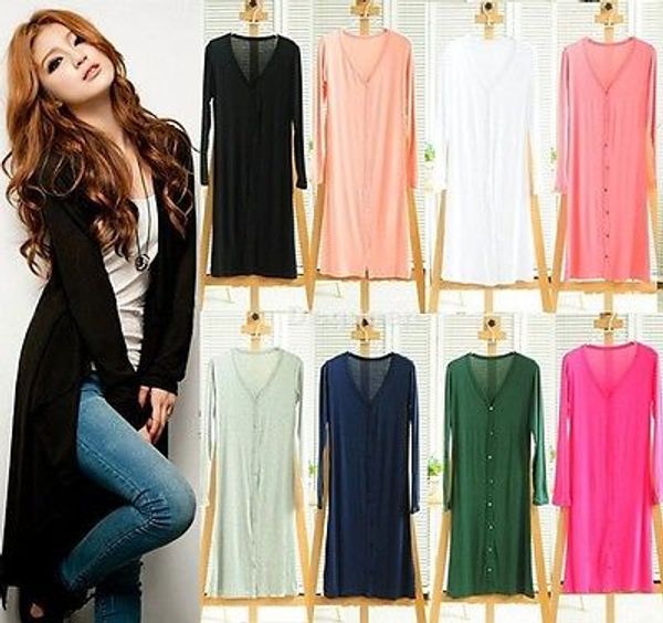 

wholesale- 2020 new style women long sleeve knitted cardigan loose sweater outwear long jacket coat, White;black