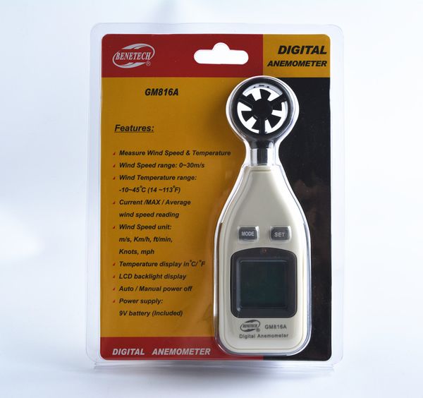 

wholesale-benetech digital electronic anemometer gm816a lcd pocket smart anemometer air wind speed scale meter measure velocity