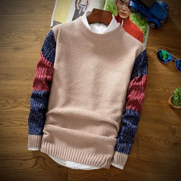 

wholesale-2016 new handsome men wool sweater autumn winter o-neck thick kintwear pullover christmas mens sweaters high quality, White;black