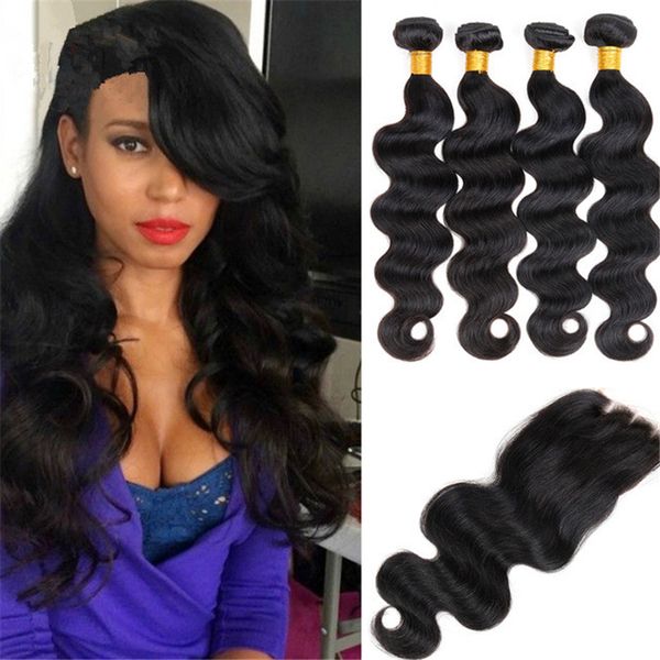Raw Peruvian Body Wave With Closure Free Middle Three Part Closure