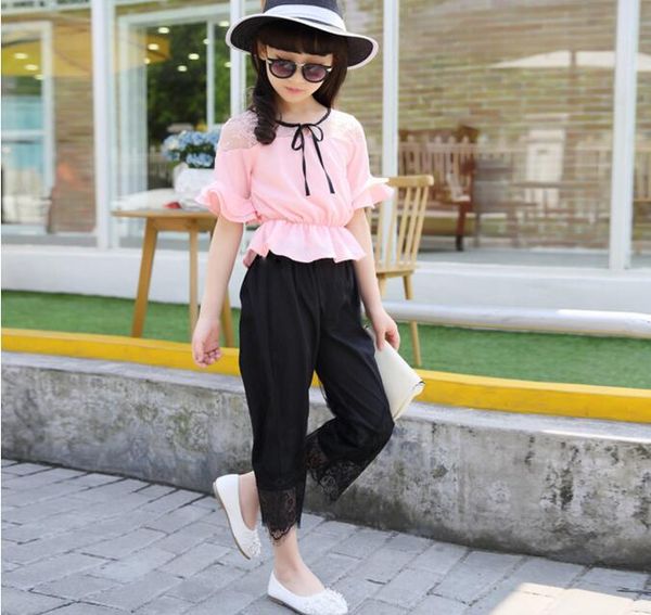 

Summer children clothe girl pagoda leeve hirt pant 2 piece uit kid chiffon clothing 6 l