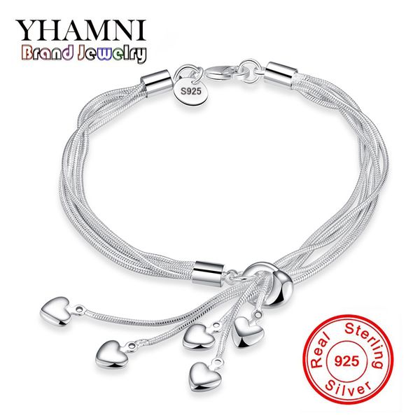 

yhamni brand luxury jewelry 925 sterling silver bracelet jewelry heart bracelet for women fashion charm bracelets new brand jewelry h067, Golden;silver