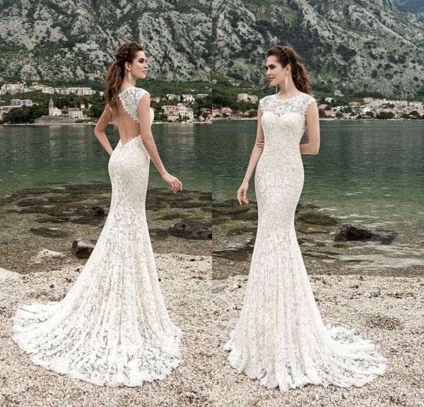 Vestido de noiva Keyhole Geri Dantel Mermaid Gelinlik Boncuk Seksi Gelinlikler Ucuz Gelin Elbise Robe de mariage