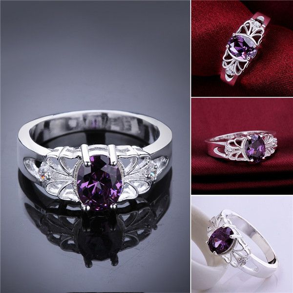 

Смешайте размер 10 шт. 925 серебряный фиолетовый камень полые кольца кружева Беспла