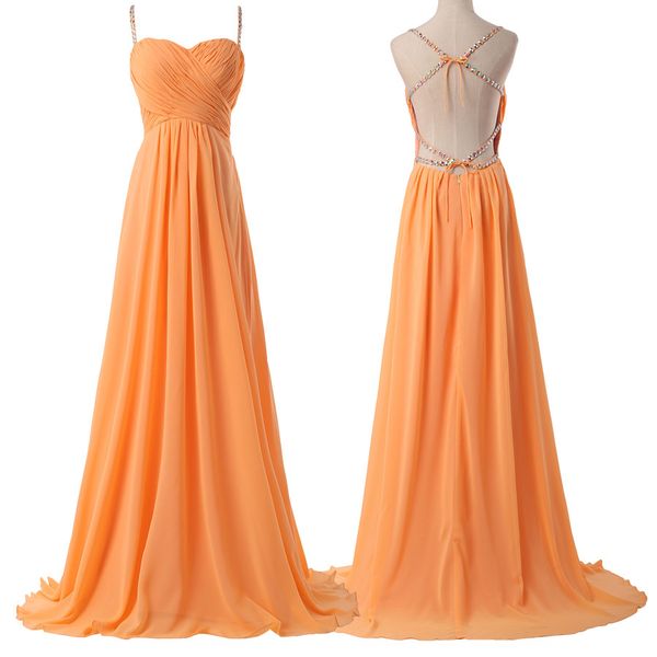 

Orange Bridesmaid Dresses 2019 Long Empire Sweetheart Waist Chiffon Beading Gown Floor Length Party Prom Dress for Bridesmaids free shipping