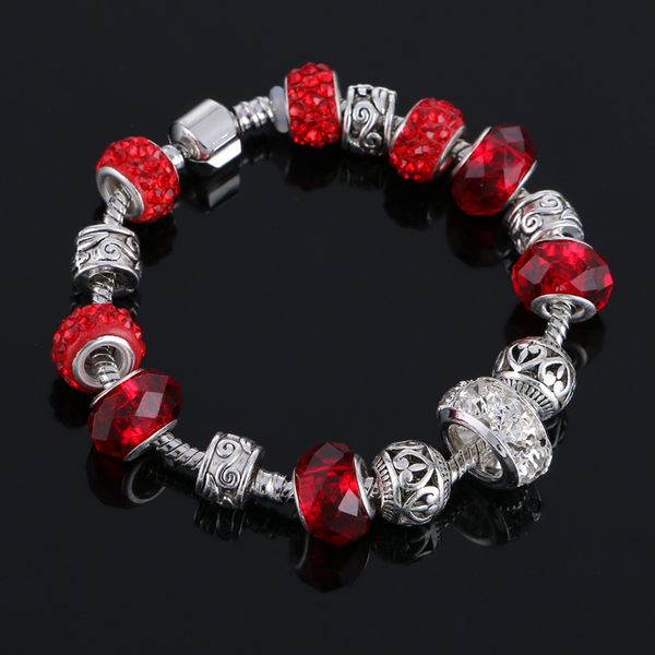 

creative charms crystal silver beads bracelets 2016 new girls women diy jewelry chinese wedding jewelry 7 colors, Black