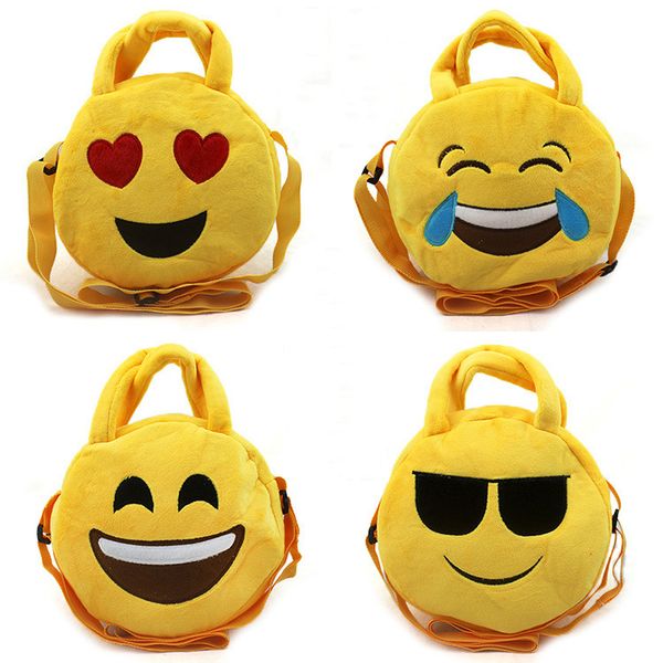 

EMS Free Emoji Bags Cartoon Kids Bag 19CM Emoji Handbags Cute Emoji Smiley Bag Round Emoji Snack Bags Emoji Plush Toys Xmas Gift