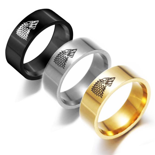 

Stainless Steel Game of Thrones Winterfell Stark Wolf Ring Silver Gold Black Band Ring for Women Men Fashion Jewelry Drop Shipping