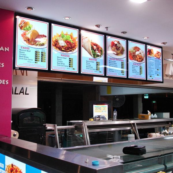 

Black colour aluminum frame led backlit cafe hop re taurant ultra lim menu board lightboxe