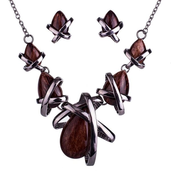 

ms1504517 fashion jewelry sets 4 colors necklace sets for women jewelry black zinc plated resin unique pear design, Silver