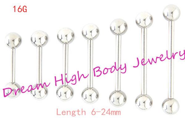 

tongue bar straight barbell ring nipple piercing eyebrow tregus 1 .2mm 6mm 8 10 12 14 16 24mm length ear stud 16g body jewelry, Silver