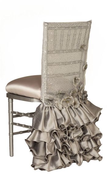 Sequined Taffeta Wedding Chair Sashes Vintage Romantic 3D Flower Chair Covers Floral Wedding Supplies Luxurious Wedding Accessories