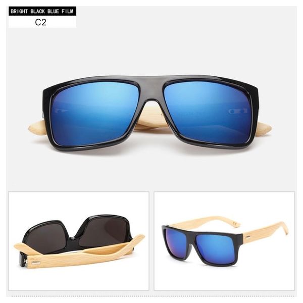 Bunte Spiegelgläser, Bambus-Sonnenbrille mit Bügeln aus Naturholz, quadratischer Rahmen, Herren-Sonnenbrille, 10 Farben, kann Logo eingravieren