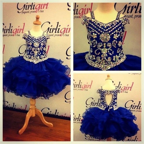 Abiti da spettacolo per ragazze con cristalli blu royal adorabili 2016 Abiti da ballo per bambine Ruffles Organza Cheap Princess Cupcake Ritzee Dress EN4052