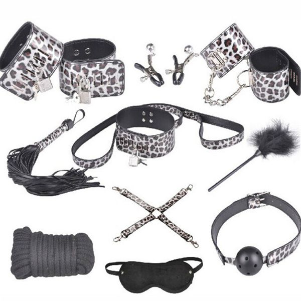 

leopard products, hand piece set, alternative adults bundled sets, 10 leather, factory outlets, bondage and foot handcuffsjo sbog