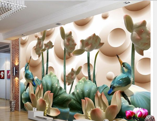 

custom 3d p wallpaper jade lotus bird home and wealth mural 3d wallpaper