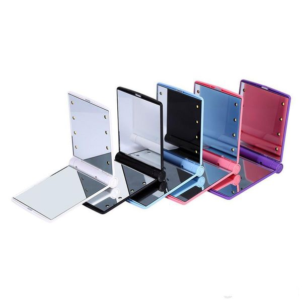 

8pcs led makeup mirror folding portable compact pocket 6 colors lady led mirror lights lamps dhl ing