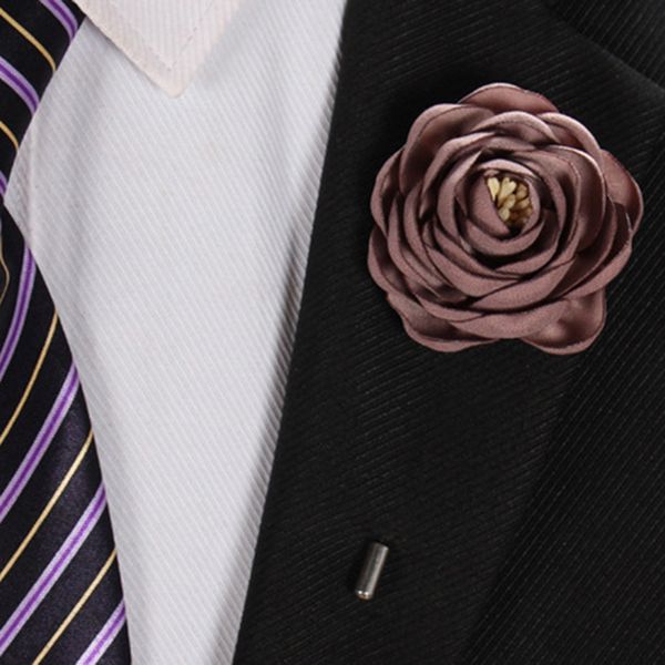 

17 colors handmade rose flower corsage boutonniere stick brooch pin women men wedding anniversary xmas party suit ornament lapel brooch pins, Gray
