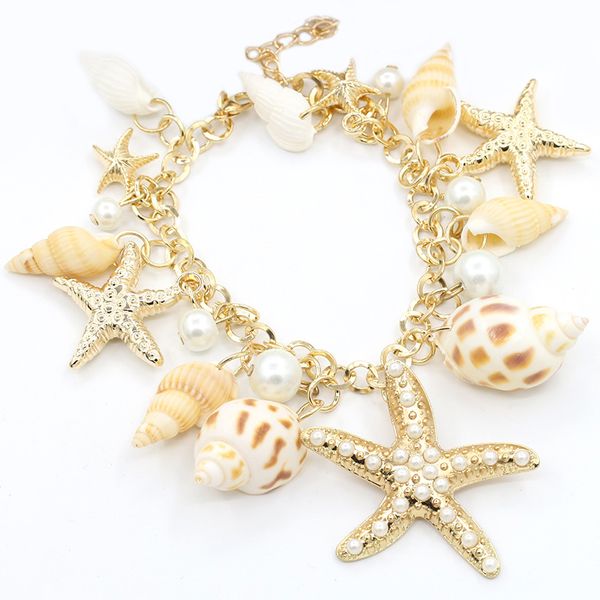 

fashion exquisite starfish conch shell bracelets elements tidal ocean style bracelet bangle fine jewerly for women girl, Black