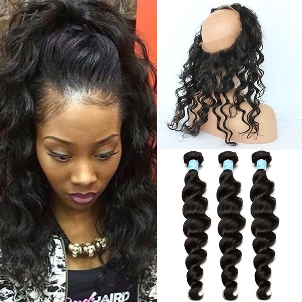 Indian Loose Wave 360 Lace Frontal Closure With Bundles Human Hair