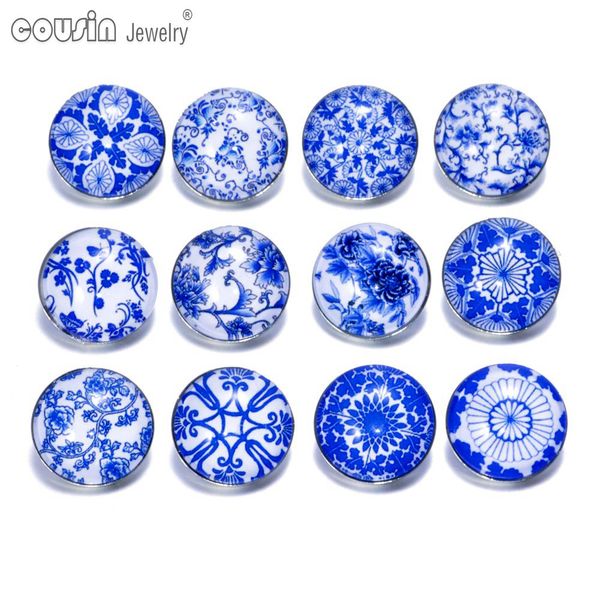 

12pcs/lot mixed colors blue and white porcelain 18mm snap button jewelry faceted glass snap fit snap bracelet jewelry kz0073 making jewelry, Crystal