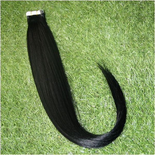 Natural Preto 100g Em Linha Reta Cabelo Virgem Brasileiro 40 pcs PU fita em extensões de cabelo humano Trama Da Pele fita adesiva de cabelo humano