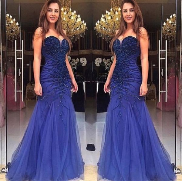

2018 royal blue beaded lace appliques prom dresses mermaid style sweetheart zipper long formal evening gowns pageant dresses women, Black