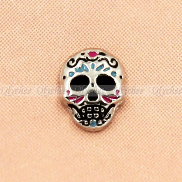 

wholesale-1x sugar skull floating charms for glass living memory lockets ing, Bronze;silver