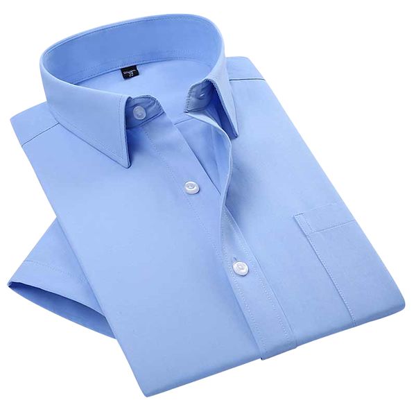 

wholesale-summer 2016 mens short sleeve solid poplin dress shirt spread collar regular-fit cotton blend unelastic business formal shirt, White;black