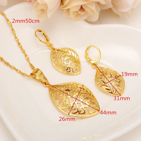 

fashion romantic leaf pendant sets necklace earrings fine real gold filled african party jewellery arab bride wedding ethiopian, Silver