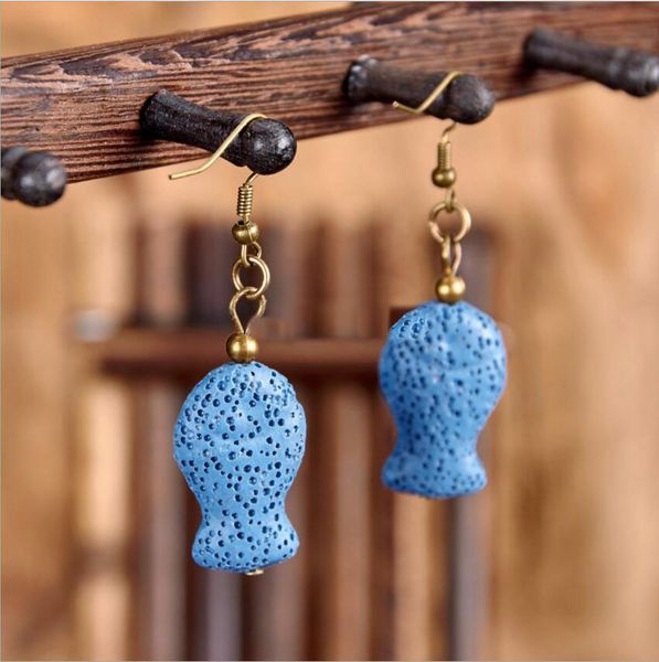 

8 colors fish lava stone earrings perfume essential oil diffuser earrings natural stone ethnic earrings accessories jewelry for women, Silver