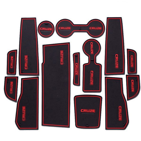 

14pcs non-slip rubber interior car door armrest storage panel mat cup holder slot pad cover sticker for chevrolet cruze 2015-2016
