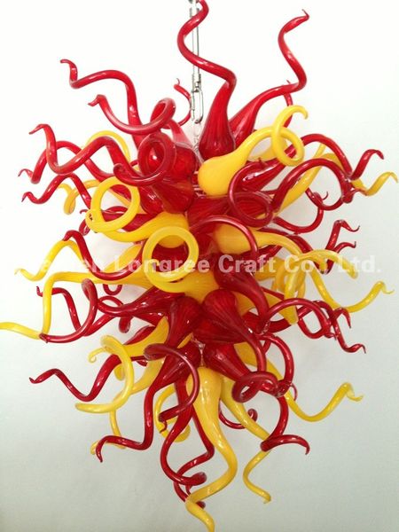 

c74-modern art glass home decor hand blown glass chandelier with red and yellow colors modern crystal hanging led pendant lamps