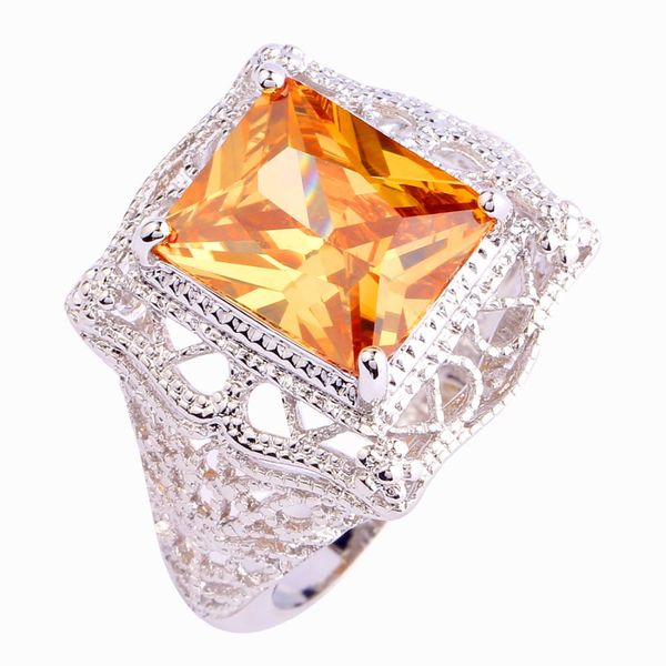 

new fashion jewelry champagne morganite 18k white gold plated silver fashion ring size 6 7 8 9 10 11 wholesale, Golden;silver