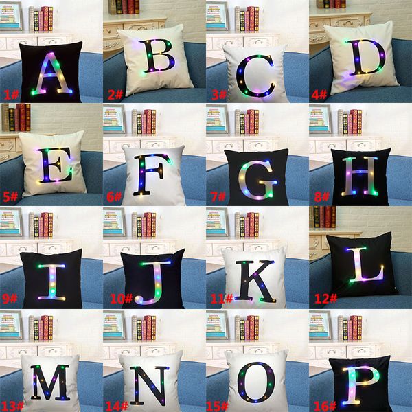 

45*45cm creation led light luminous letter alphabet pillow case cushion cover light up pillowcase home sofa car decoration gift hh7-172