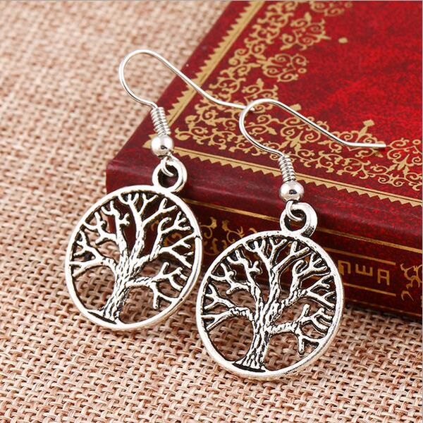 

bohemian antique silver jewelry drop earring for sale tree of life fish ear hooks dangle chandelier earrings