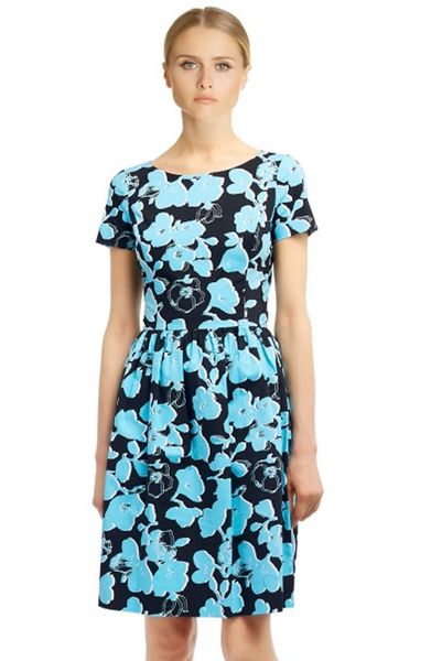 

flower print women a-line dress short sleeve round neck casual dresses 092026, Black;gray